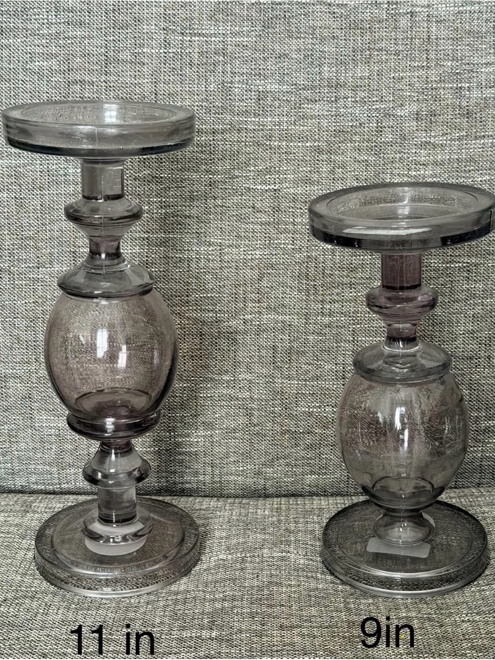 Smoky Gray Glass Pillar Candle Holders Set - Elegant Home Accents